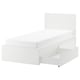 MALM Bed frame, high, w 2 storage boxes, white, 90x200 cm