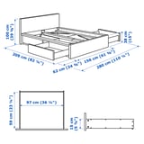 MALM Bed frame, high, w 4 storage boxes, grey stained/Lönset, 140x200 cm