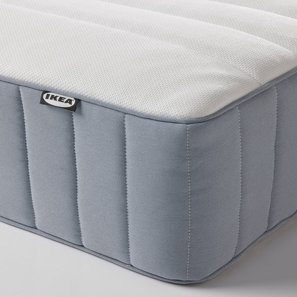 MALM Bed frame with mattress, grey stained/Valevåg extra firm, 160x200 cm