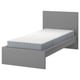 MALM Bed frame with mattress, grey stained/Valevåg extra firm, 90x200 cm