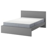 MALM Bed frame with mattress, grey stained/Valevåg extra firm, 160x200 cm