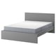MALM Bed frame with mattress, grey stained/Valevåg extra firm, 180x200 cm