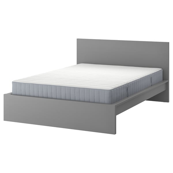 MALM Bed frame with mattress, grey stained/Valevåg firm, 160x200 cm