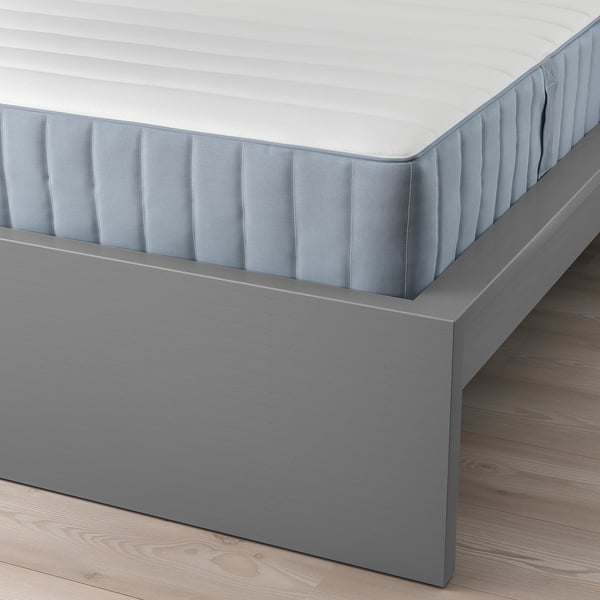 MALM Bed frame with mattress, grey stained/Valevåg firm, 140x200 cm