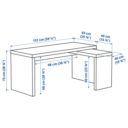 MALM Desk with pull-out panel, white, 151x65 cm