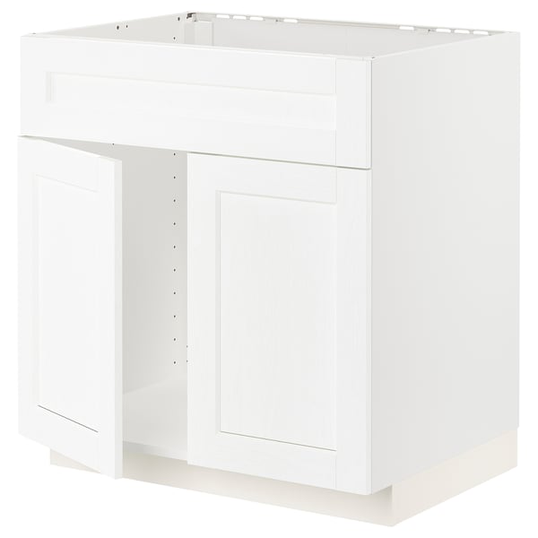 White METOD kitchen unit, square with flat panel design, made of particleboard & fiberboard.