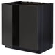 METOD black kitchen cabinet, modern design, square shape, wood texture panel.