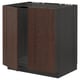 Dark brown wooden kitchen cabinet with metal frame.