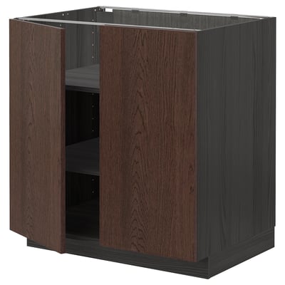 METOD Base cabinet with shelves/2 doors, black/Sinarp brown, 80x60 cm