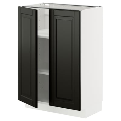 METOD Base cabinet with shelves/2 doors, white/Bodbyn black, 60x37 cm