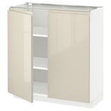 METOD Base cabinet with shelves/2 doors, white/Voxtorp high-gloss light beige, 80x37 cm