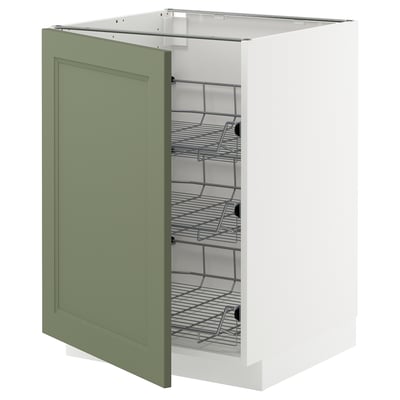 METOD Base cabinet with wire baskets, white/Axstad grey-green, 60x60 cm
