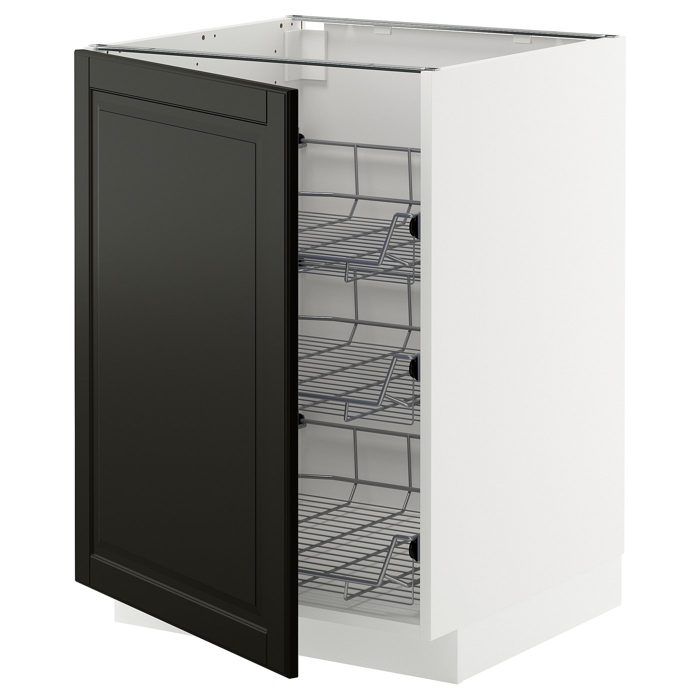 METOD base cabinet with wire baskets, white/Bodbyn black, 60x60 cm - IKEA