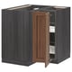 METOD Corner base cabinet with carousel, black Enköping/brown walnut effect, 88x88 cm