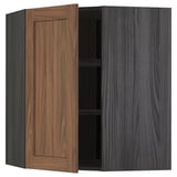 METOD Corner wall cabinet with shelves, black Enköping/brown walnut effect, 68x80 cm