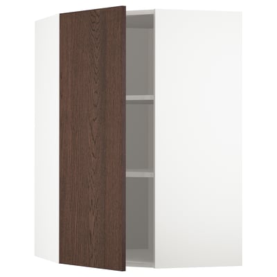 METOD Corner wall cabinet with shelves, white/Sinarp brown, 68x100 cm
