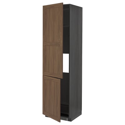 METOD High cab f fridge/freezer w 2 doors, black Enköping/brown walnut effect, 60x60x220 cm