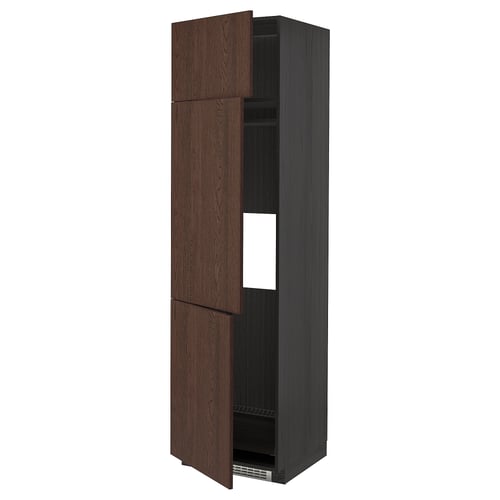 METOD kitchen cabinet; dark brown sinarp wood; tall, three doors.