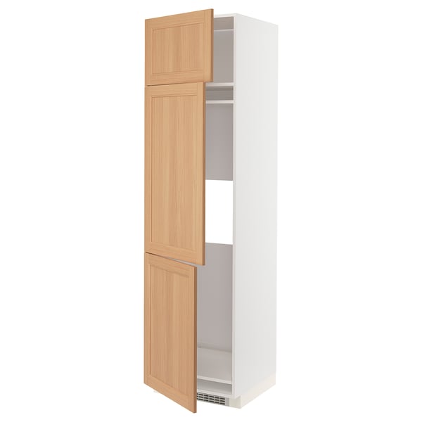 METOD High cab f fridge/freezer w 3 doors, white/Vedhamn oak, 60x60x220 cm