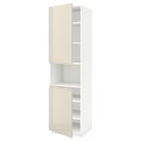 METOD High cab f micro w 2 doors/shelves, white/Voxtorp high-gloss light beige, 60x60x220 cm