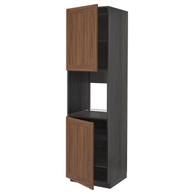 METOD High cab f oven w 2 doors/shelves, black Enköping/brown walnut effect, 60x60x220 cm