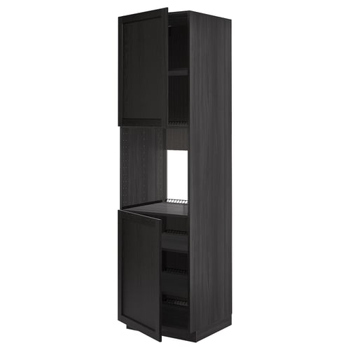 Black METOD kitchen cabinet with shelves and doors by IKEA.