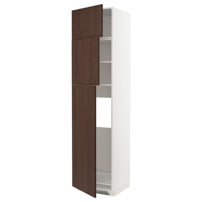 METOD High cab for fridge with 3 doors, white/Sinarp brown, 60x60x240 cm