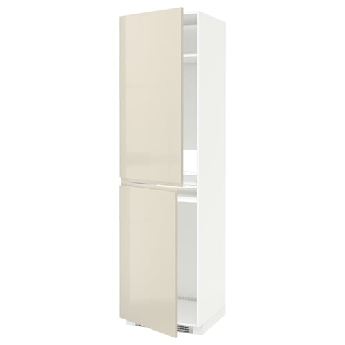 Beige IKEA METOD kitchen cabinet, high gloss finish, vertical shape, two doors.