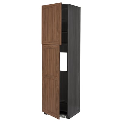 METOD High cabinet for fridge w 2 doors, black Enköping/brown walnut effect, 60x60x220 cm
