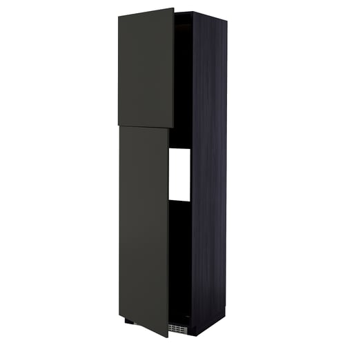 Modern kitchen cabinet in black with sleek design, featuring a single door and adjustable shelf.