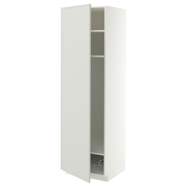METOD High cabinet w shelves/wire basket, white/Aspudden light grey, 60x60x200 cm