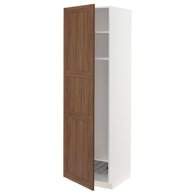 METOD High cabinet w shelves/wire basket, white Enköping/brown walnut effect, 60x60x200 cm