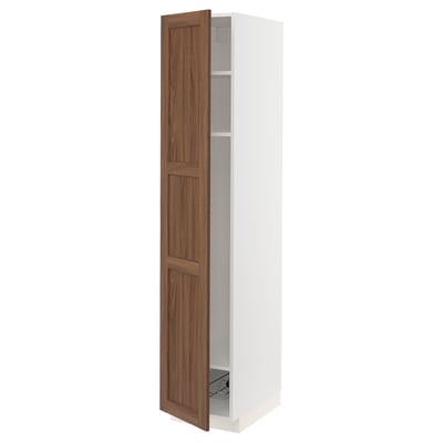 METOD High cabinet w shelves/wire basket, white Enköping/brown walnut effect, 40x60x200 cm