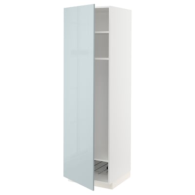 METOD high cabinet with light blue door, white body, adjustable shelf, modern & sleek design.