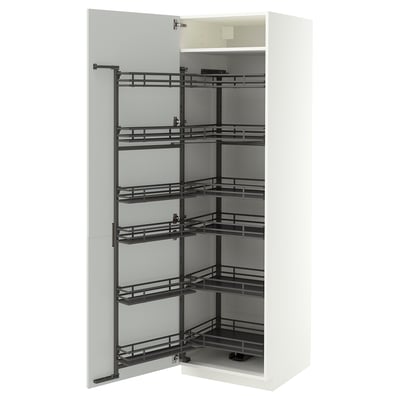 METOD High cabinet with pull-out larder, white/Aspudden light grey, 60x60x200 cm