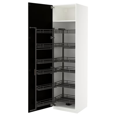 METOD High cabinet with pull-out larder, white/Bodbyn black, 60x60x220 cm