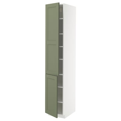 METOD High cabinet with shelves/2 doors, white/Axstad grey-green, 40x60x220 cm