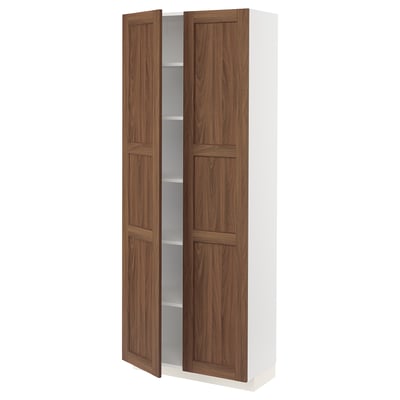METOD High cabinet with shelves, white Enköping/brown walnut effect, 80x37x200 cm