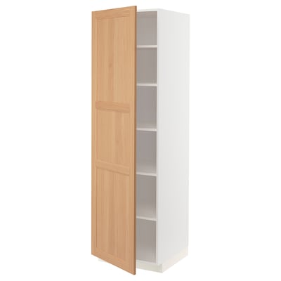 METOD High cabinet with shelves, white/Vedhamn oak, 60x60x200 cm