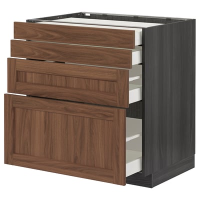 METOD / MAXIMERA Base cab 4 frnts/4 drawers, black Enköping/brown walnut effect, 80x60 cm