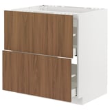 METOD / MAXIMERA Base cab f hob/2 fronts/2 drawers, white/Tistorp brown walnut effect, 80x60 cm