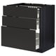 Modern black kitchen unit with three drawers, sleek design, smooth-running drawers with soft-close mechanism.