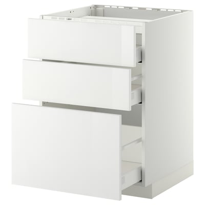 METOD / MAXIMERA Base cab f hob/3 fronts/3 drawers, white/Ringhult white, 60x60 cm