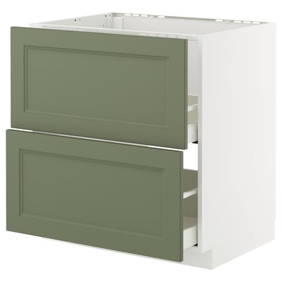 METOD / MAXIMERA Base cab f sink+2 fronts/2 drawers, white/Axstad grey-green, 80x60 cm