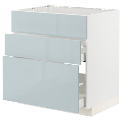 METOD / MAXIMERA Base cab f sink+3 fronts/2 drawers, white/Kallarp light grey-blue, 80x60 cm