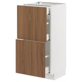 METOD / MAXIMERA Base cab with 2 fronts/3 drawers, white/Tistorp brown walnut effect, 40x37 cm