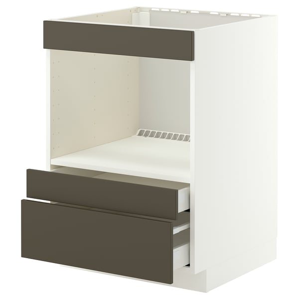 METOD / MAXIMERA Base cabinet f built-in appliances, white/Havstorp brown-beige, 60x60 cm