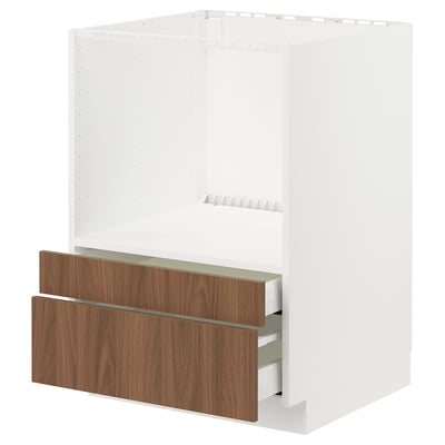 METOD / MAXIMERA Base cabinet f combi micro/drawers, white/Tistorp brown walnut effect, 60x60 cm