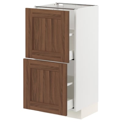 METOD / MAXIMERA Base cabinet with 2 drawers, white Enköping/brown walnut effect, 40x37 cm