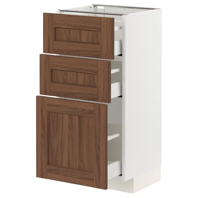 METOD / MAXIMERA Base cabinet with 3 drawers, white Enköping/brown walnut effect, 40x37 cm